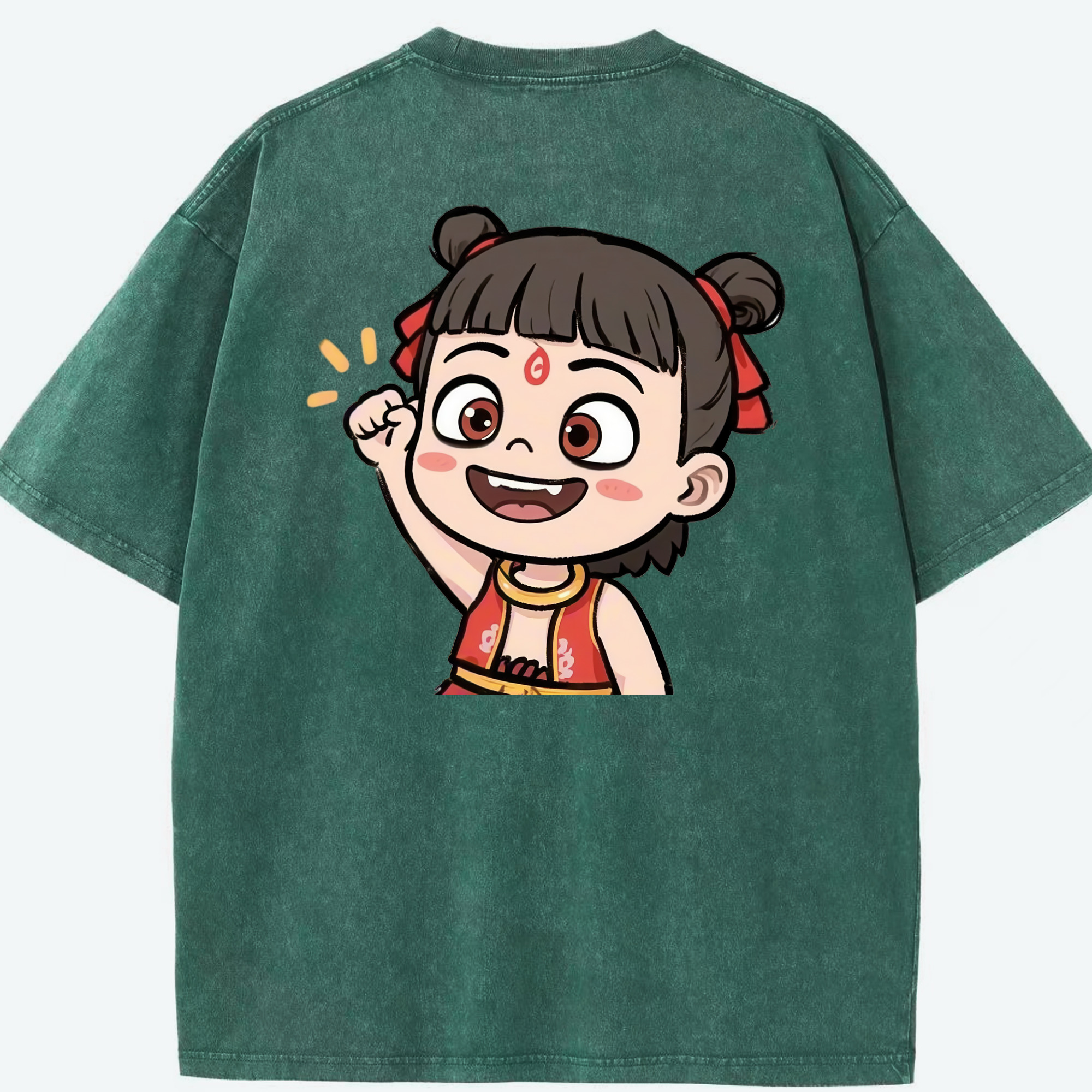 （画像用） Ne Zha 2 ナタ 魔童の大暴れ 綿100% ヴィンテージ風 半袖Tシャツ（背面プリント）